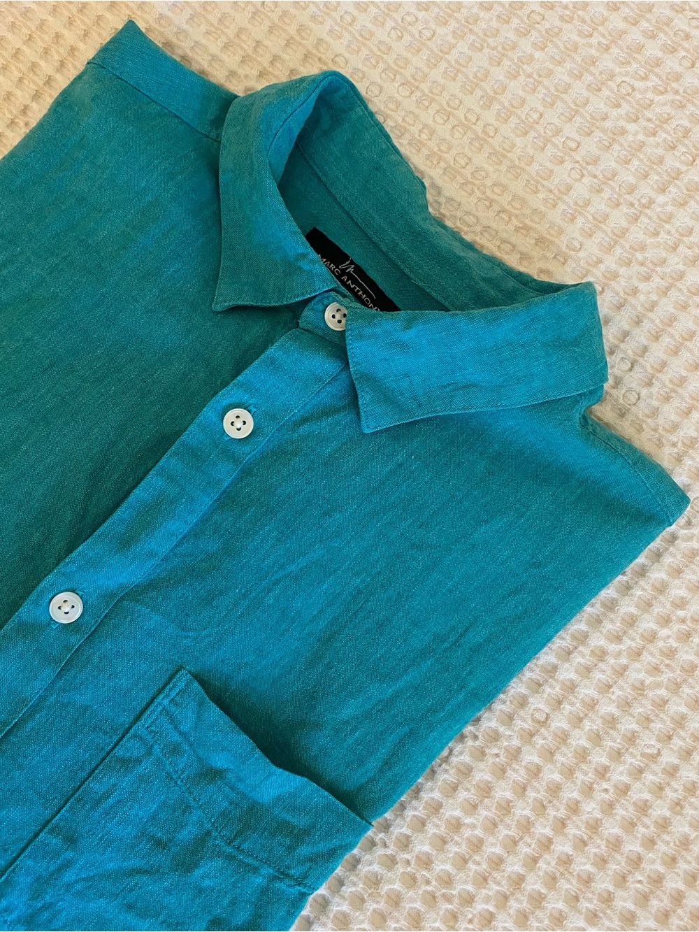 MARC ANTHONY Linen-Cotton Blend Slim Fit Short Sleeve Button Down Shirt - L